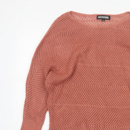 Sweet & Sinful Women’s Pink L Open-Knit Dolman Sleeve Pullover Jumper