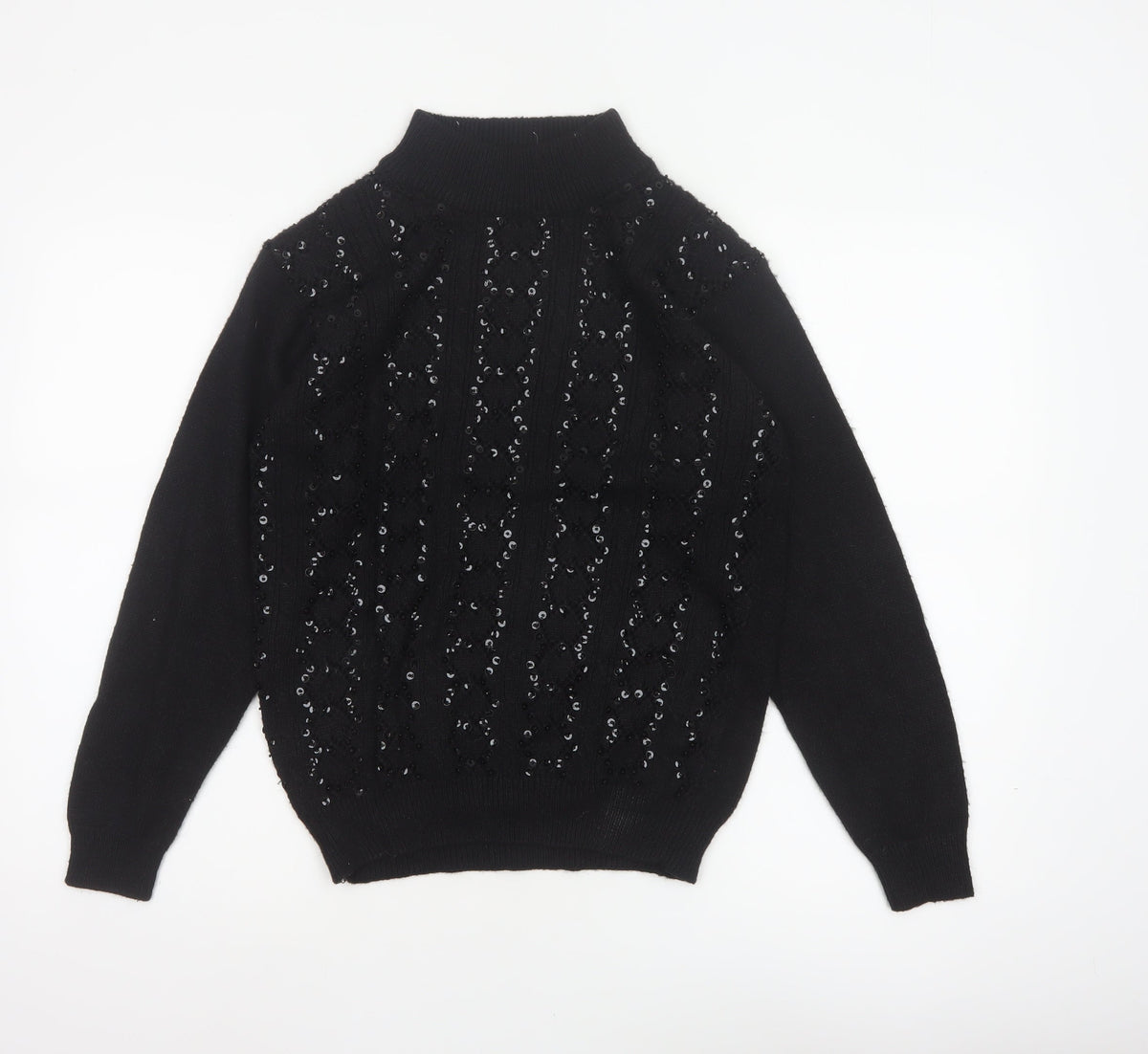 Alfred Dunner Women’s Black S Sequin Mock Neck Knit Pullover Jumper