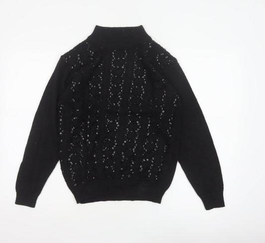 Alfred Dunner Women’s Black S Sequin Mock Neck Knit Pullover Jumper