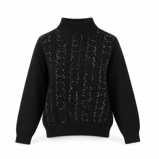 Alfred Dunner Women’s Black S Sequin Mock Neck Knit Pullover Jumper