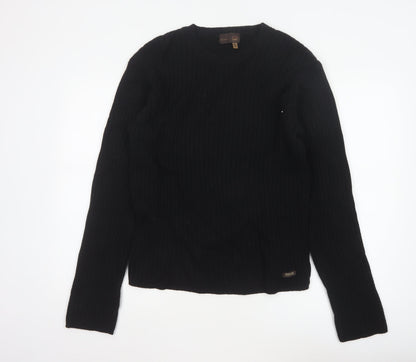 Gas Men’s Black XL Rib Knit Cotton Wool Crew Neck Pullover Jumper