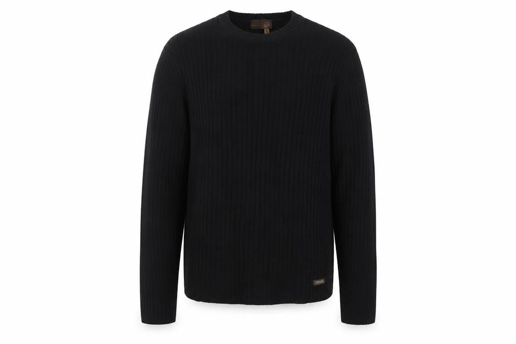 Gas Men’s Black XL Rib Knit Cotton Wool Crew Neck Pullover Jumper