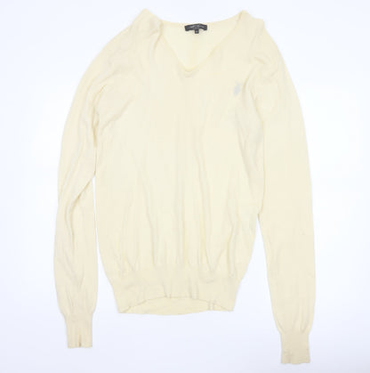 AllSaints Men’s Ivory XL Merino Wool V-Neck Pullover Jumper Logo
