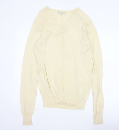 AllSaints Men’s Ivory XL Merino Wool V-Neck Pullover Jumper Logo