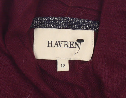 Havren Women’s Red Size 12 Open Knit Alpaca Wool Cardigan