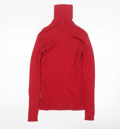 Cato Women Red S Rib Knit Roll Neck Long Sleeve Pullover Jumper