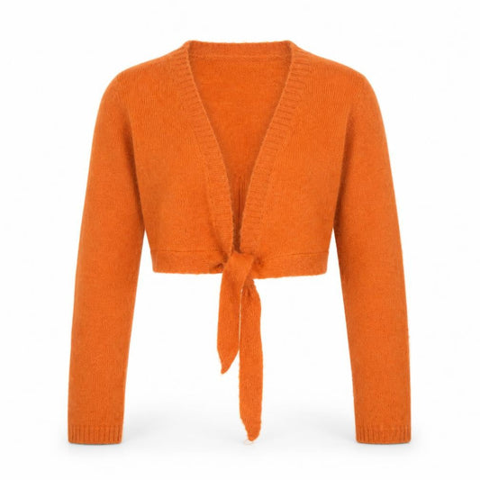 Camaieu Women Orange M Mohair Blend Wrap Cardigan Tie Knit
