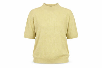 Saco Harbor Women Gold Metallic Rib Knit Mock Neck Short Sleeve Jumper S