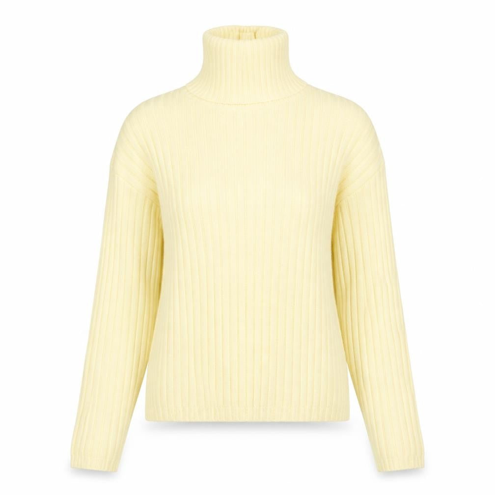 Forever Women Yellow M Ribbed Cotton High Neck Pullover Jumper