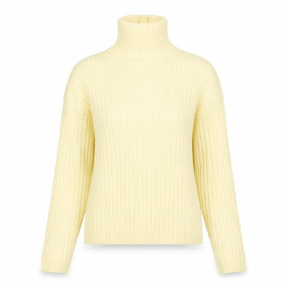 Forever Women Yellow M Ribbed Cotton High Neck Pullover Jumper