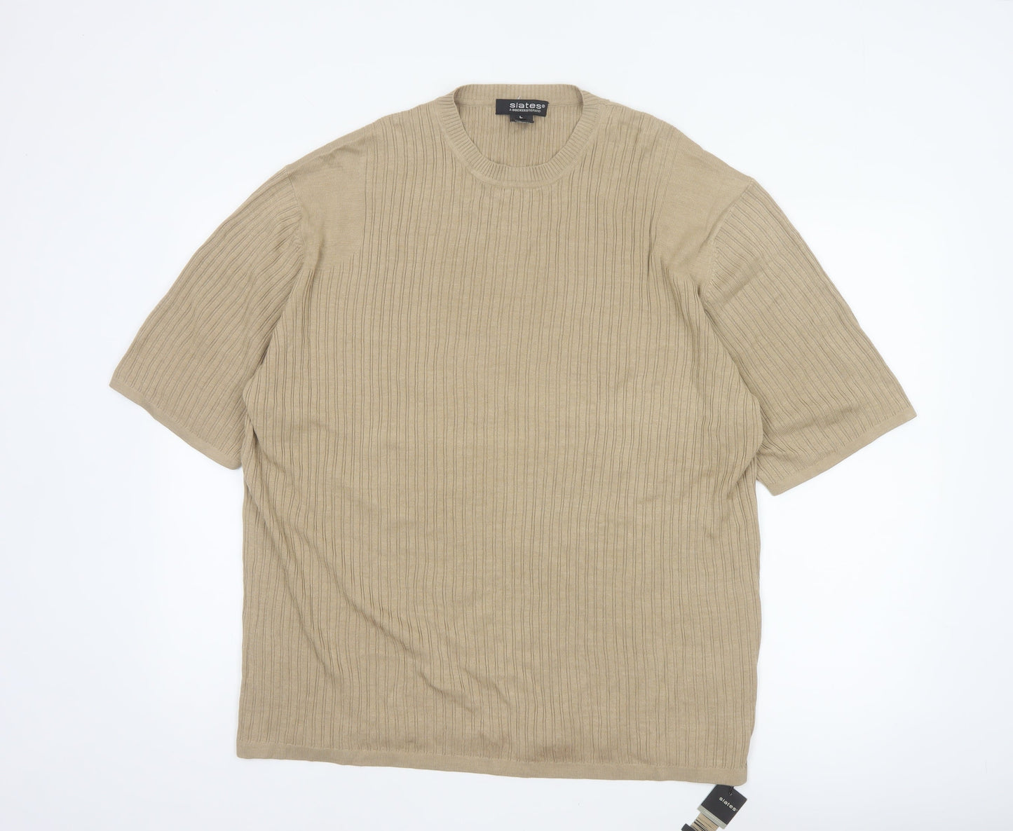 Slates Dockers Men’s Beige Silk Cotton Rib Knit T-Shirt Size L New