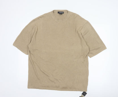Slates Dockers Men’s Beige Silk Cotton Rib Knit T-Shirt Size L New