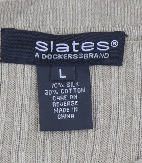 Slates Dockers Men’s Beige Silk Cotton Rib Knit T-Shirt Size L New
