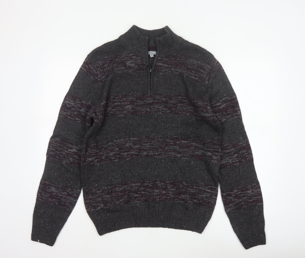 Method Men’s Grey M 1/4 Zip Mock Neck Striped Knit Jumper