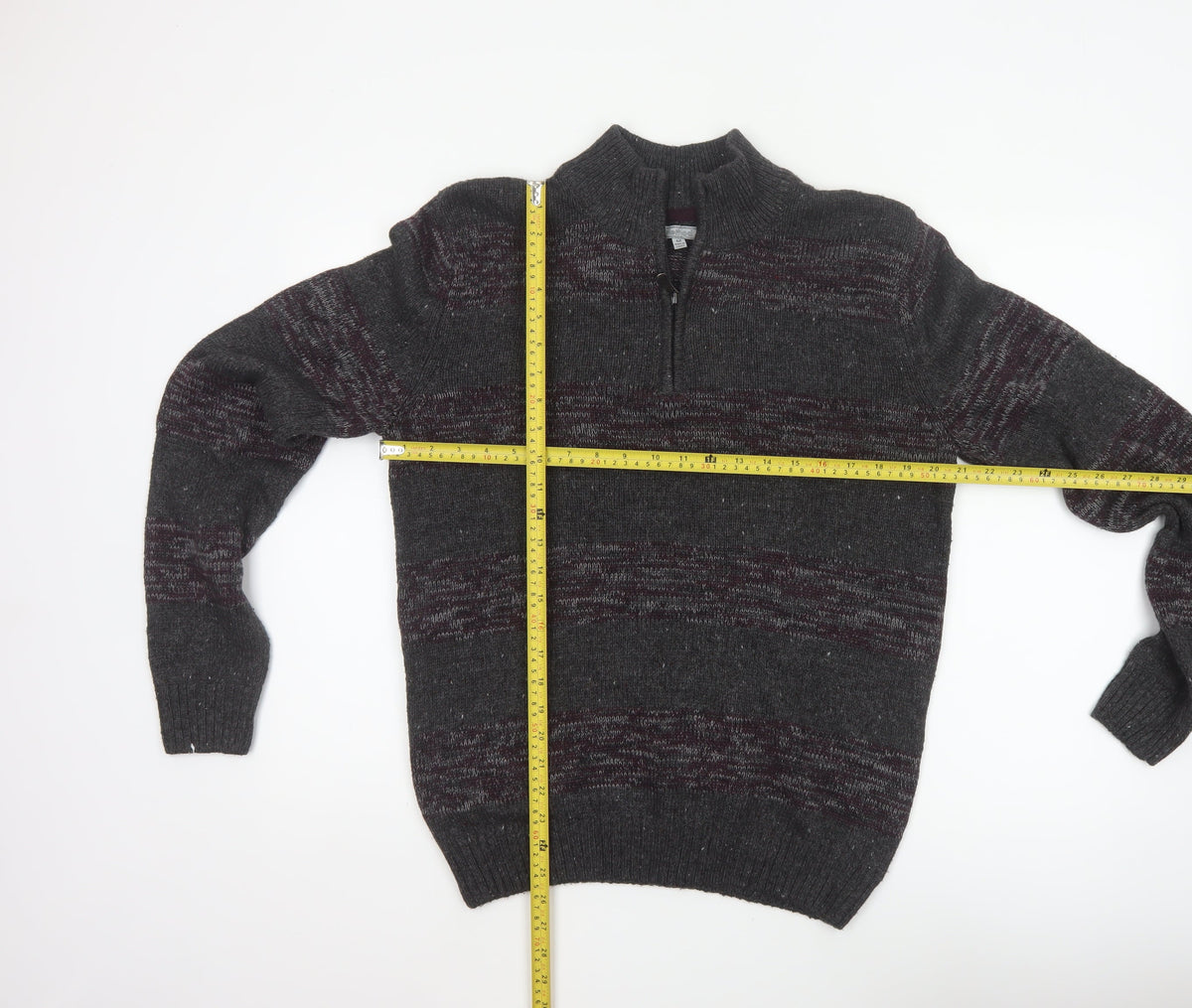 Method Men’s Grey M 1/4 Zip Mock Neck Striped Knit Jumper
