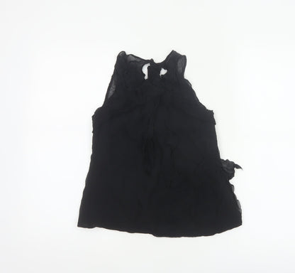 Karen Millen Women Black UK 10 Silk Ruffle Sheer Camisole Blouse