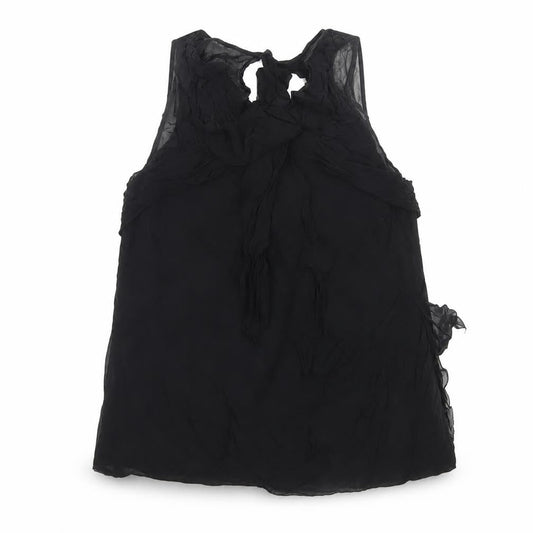 Karen Millen Women Black UK 10 Silk Ruffle Sheer Camisole Blouse