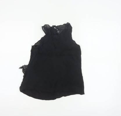 Karen Millen Women Black UK 10 Silk Ruffle Sheer Camisole Blouse