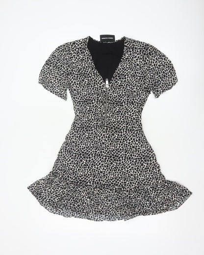 The Kooples Women Black & White XS Fit & Flare Animal Print Dress