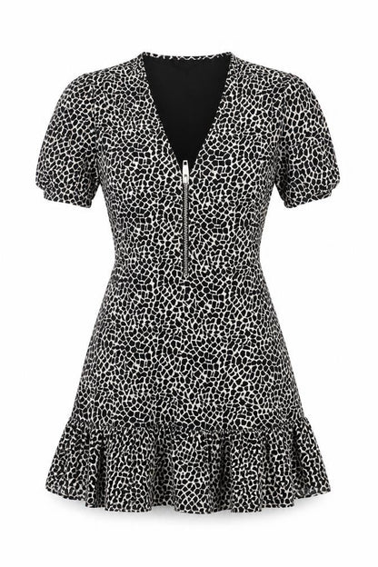 The Kooples Women Black & White XS Fit & Flare Animal Print Dress