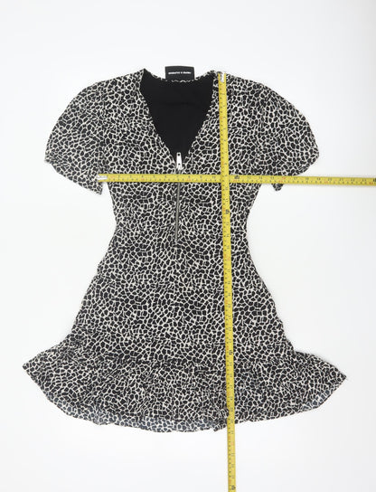 The Kooples Women Black & White XS Fit & Flare Animal Print Dress