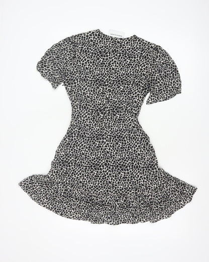 The Kooples Women Black & White XS Fit & Flare Animal Print Dress