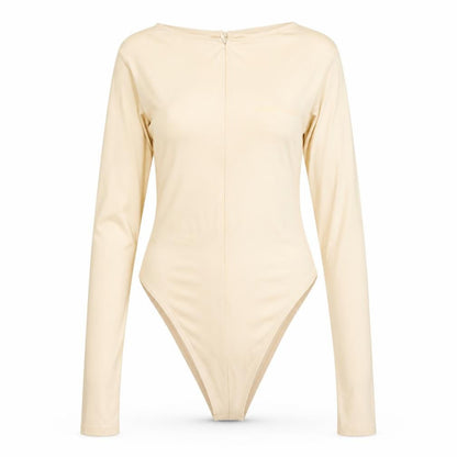 Sian Marie Women Ivory M Long Sleeve Stretch Zip Bodysuit