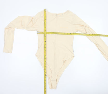 Sian Marie Women Ivory M Long Sleeve Stretch Zip Bodysuit