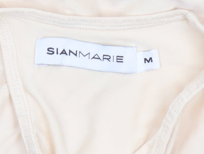 Sian Marie Women Ivory M Long Sleeve Stretch Zip Bodysuit