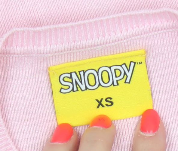 Snoopy Women’s Pink XS Knit Tank Top Woodstock Flower Cartoon