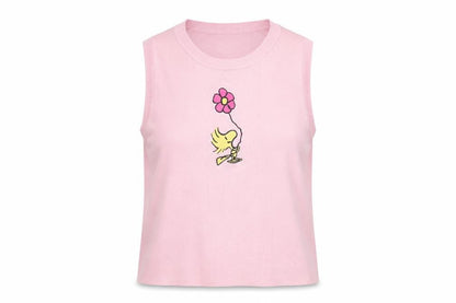 Snoopy Women’s Pink XS Knit Tank Top Woodstock Flower Cartoon