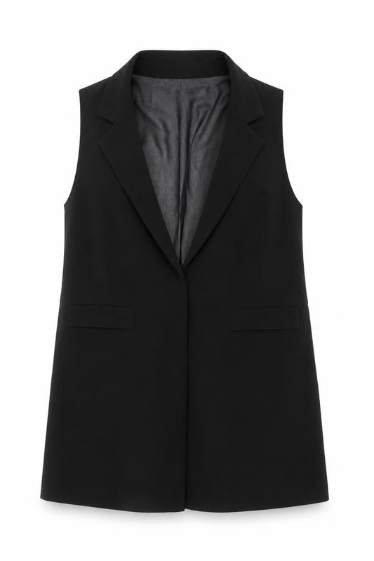 Vero Moda Women Black UK 10 Longline Sleeveless Collared Waistcoat