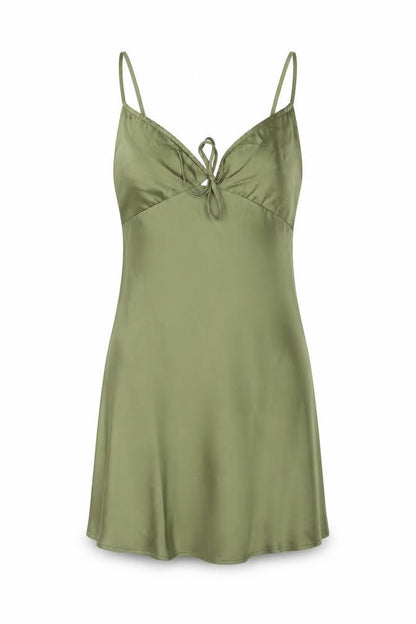 Bershka Women Green XS Satin-Look Slip Mini Dress Adjustable Straps