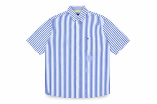Front view of Casa Moda Men’s Blue White Stripe Button-Down Shirt L Easy Care
