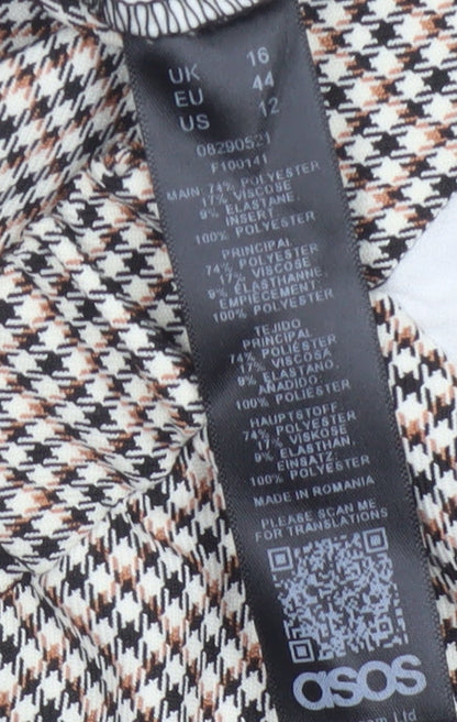 Brand and care label for ASOS Women’s Multicoloured Check Tapered Smart Trousers UK 16