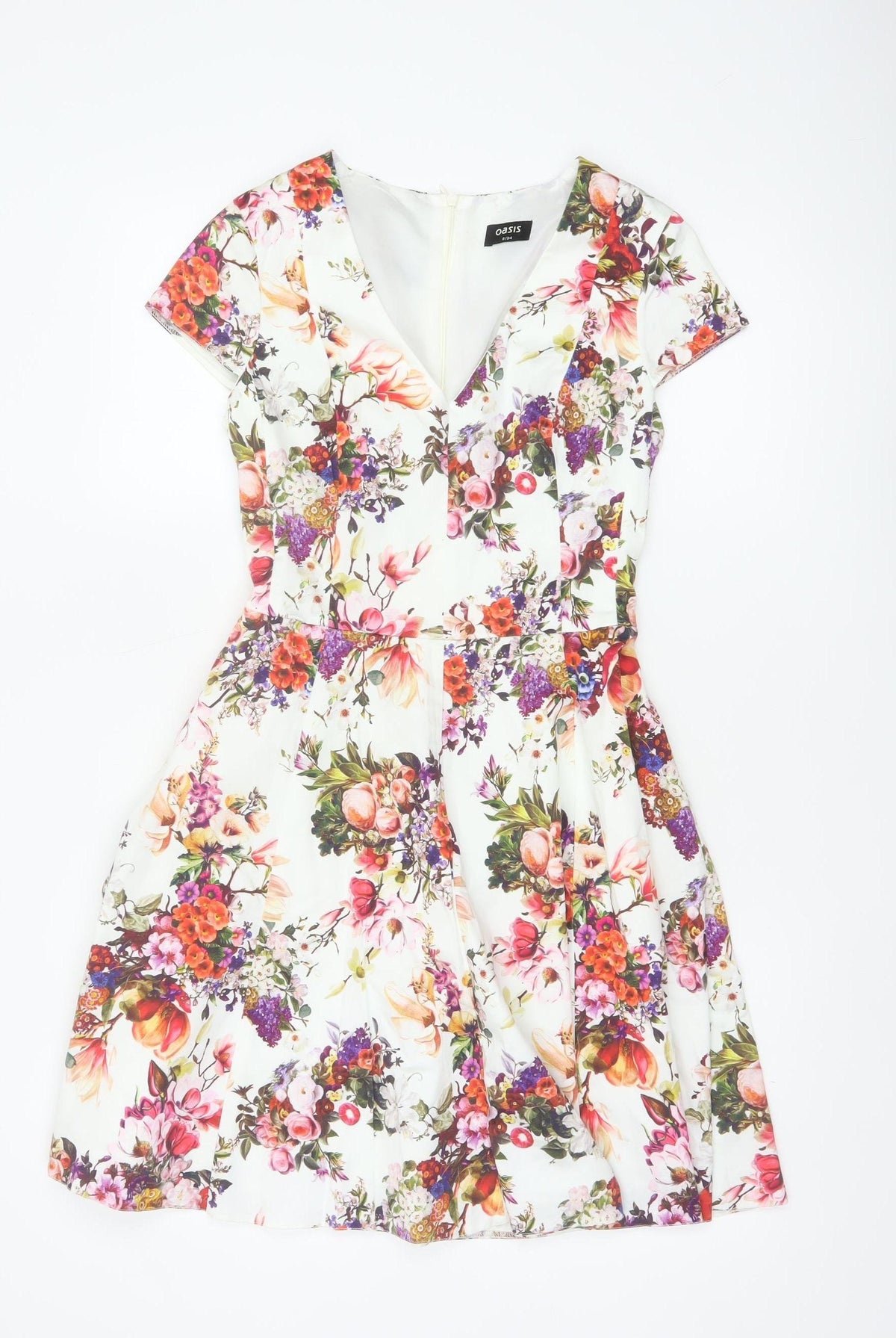 Oasis Women’s Multicoloured Floral Fit & Flare V-Neck Dress UK 8