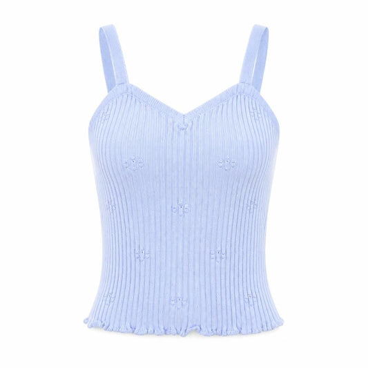 ASOS Design Women Blue UK 10 Rib Knit Bow Sweetheart Camisole Top