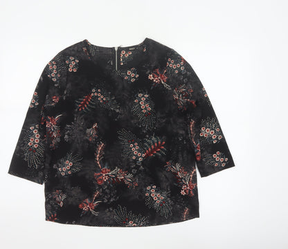 Additional front view of Only Women Black Floral UK 8 3/4 Sleeve Zip Back Blouse