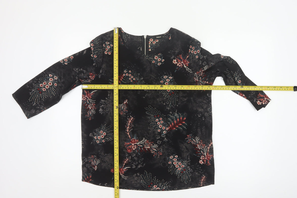 Back view of Only Women Black Floral UK 8 3/4 Sleeve Zip Back Blouse