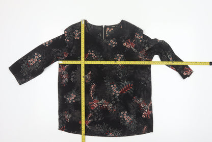 Back view of Only Women Black Floral UK 8 3/4 Sleeve Zip Back Blouse