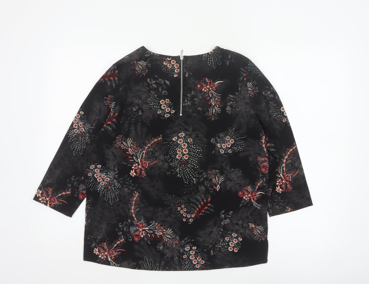 Close-up detail of Only Women Black Floral UK 8 3/4 Sleeve Zip Back Blouse