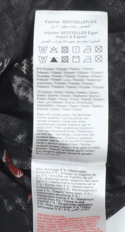Brand and care label for Only Women Black Floral UK 8 3/4 Sleeve Zip Back Blouse