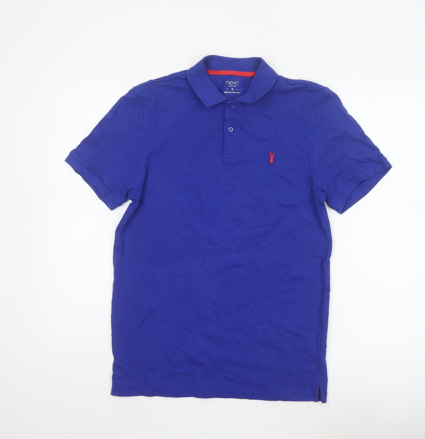 Next Men's Blue S Regular Fit Cotton Piqué Short Sleeve Polo Shirt