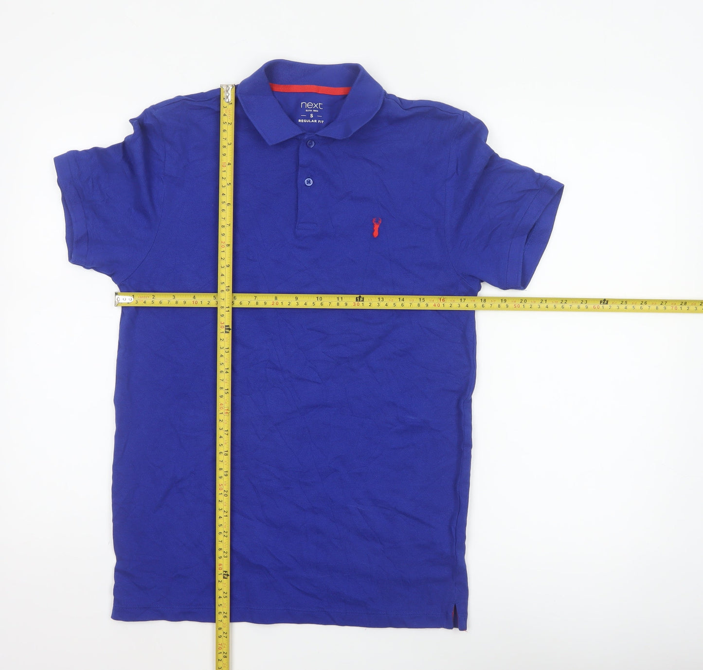 Next Men's Blue S Regular Fit Cotton Piqué Short Sleeve Polo Shirt
