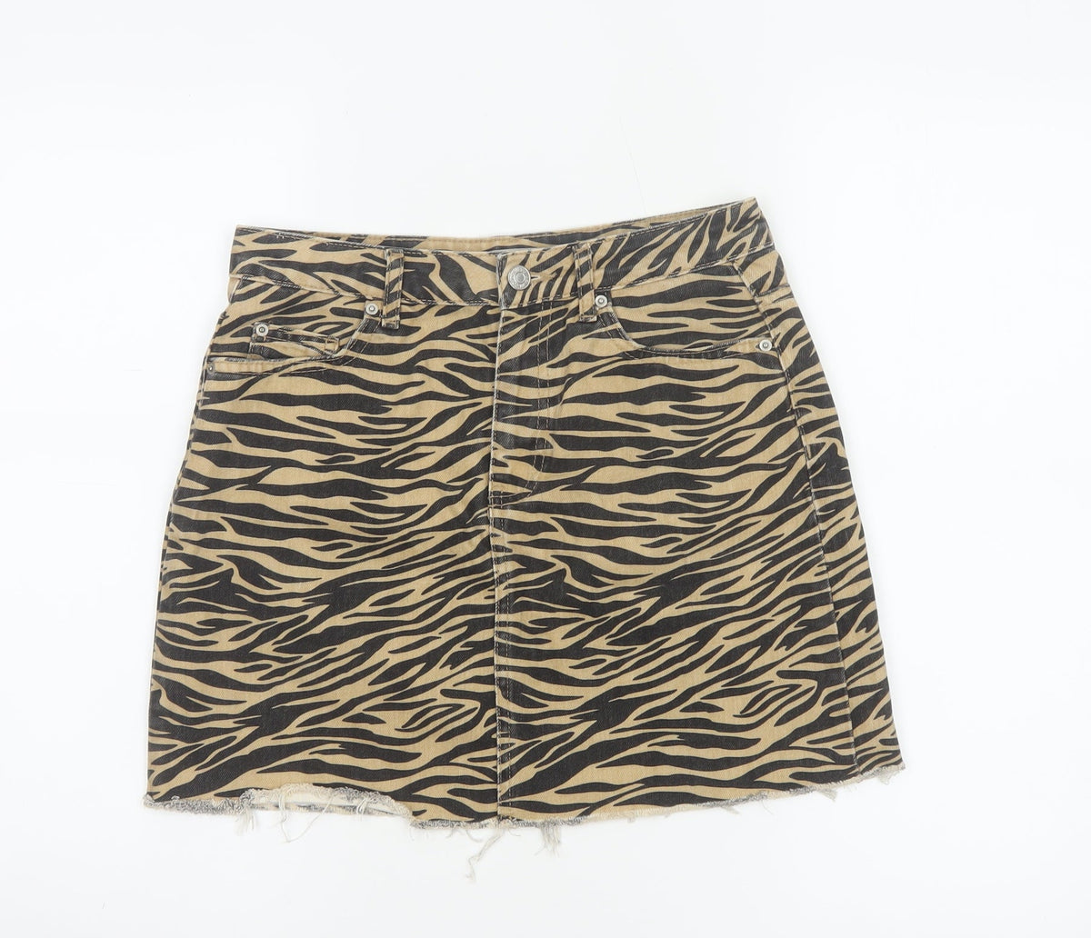 Additional front view of Denim Co Women Brown Zebra Print Denim Mini A-Line Skirt UK 8