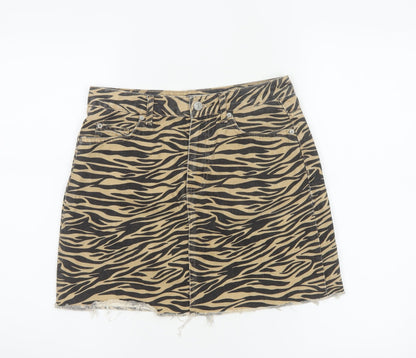 Additional front view of Denim Co Women Brown Zebra Print Denim Mini A-Line Skirt UK 8