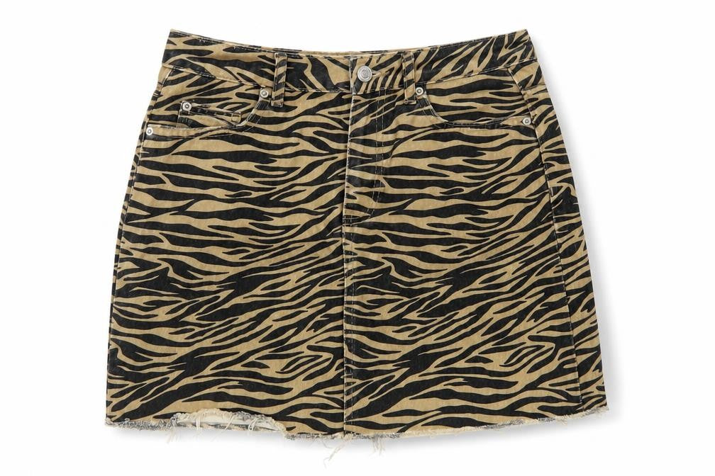 Front view of Denim Co Women Brown Zebra Print Denim Mini A-Line Skirt UK 8