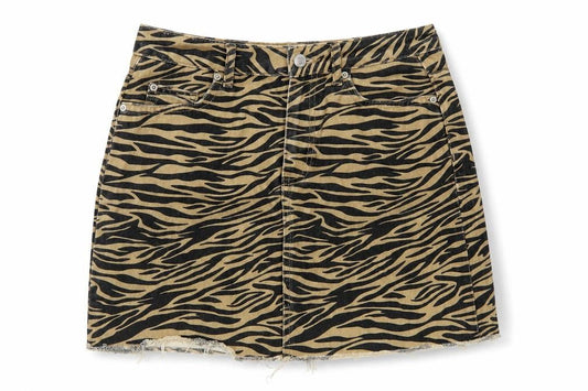 Front view of Denim Co Women Brown Zebra Print Denim Mini A-Line Skirt UK 8