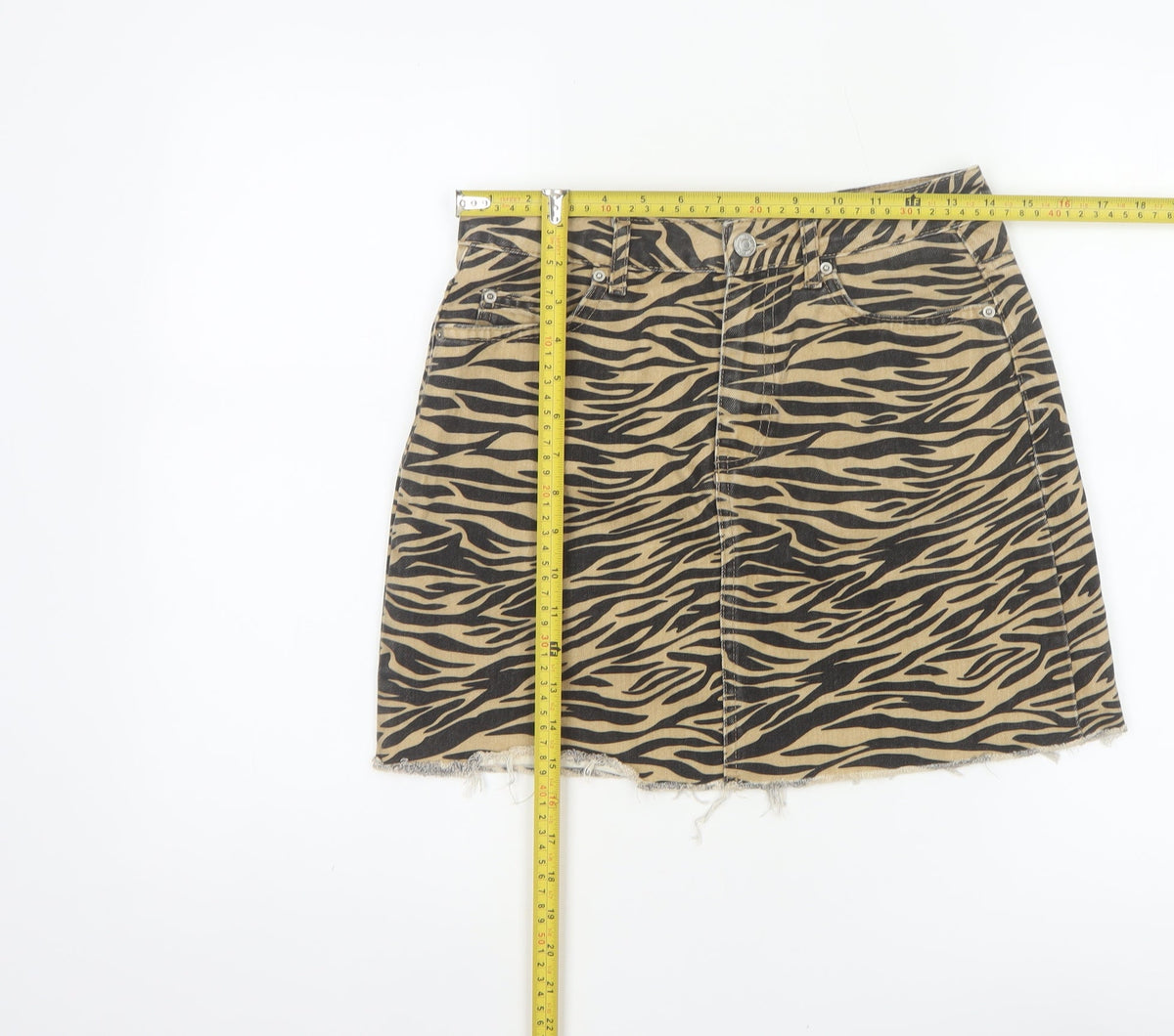 Back view of Denim Co Women Brown Zebra Print Denim Mini A-Line Skirt UK 8