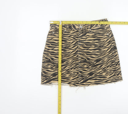 Back view of Denim Co Women Brown Zebra Print Denim Mini A-Line Skirt UK 8
